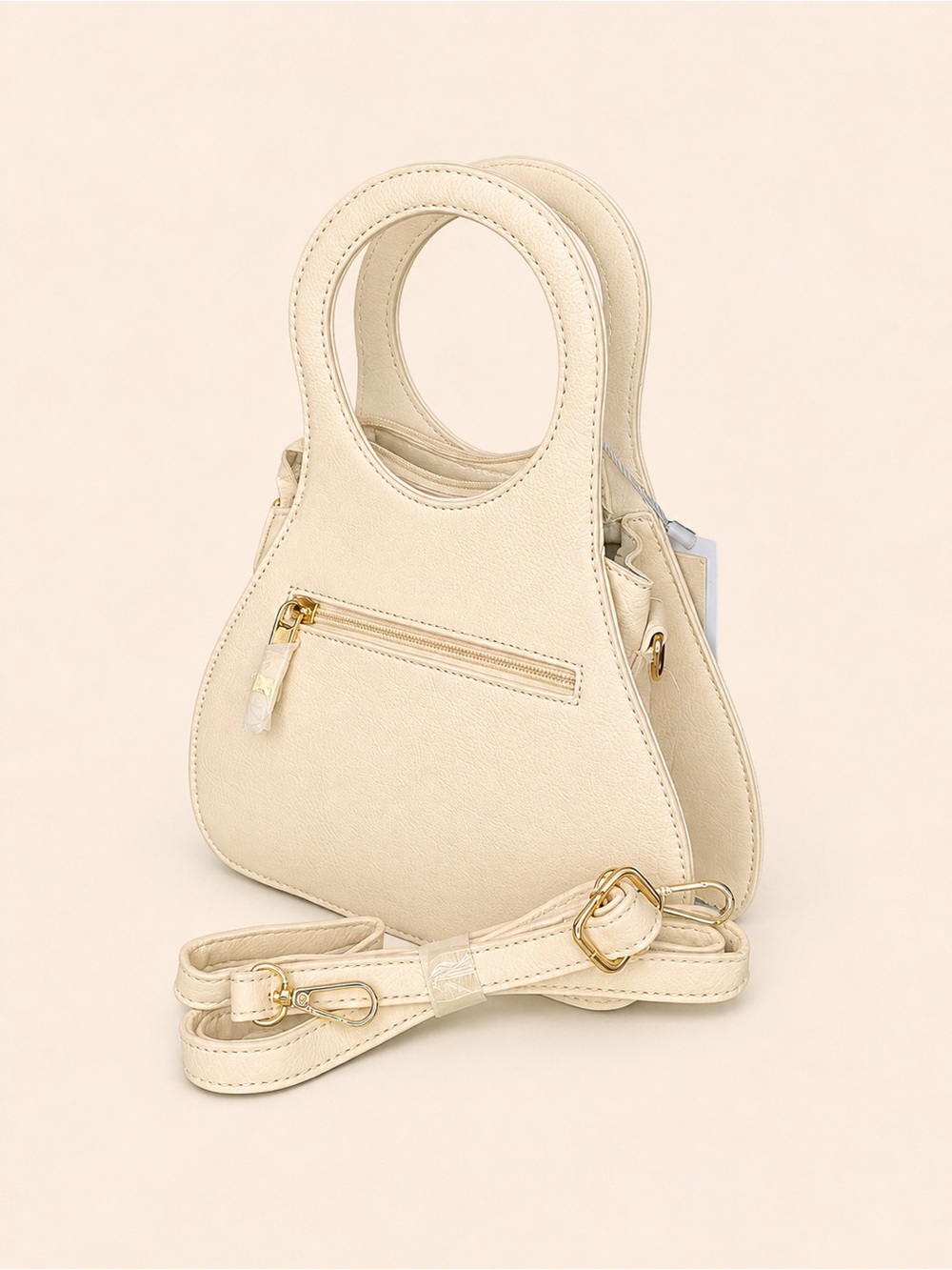 Cream Mini Tote Crossbody Bag with Detachable Strap